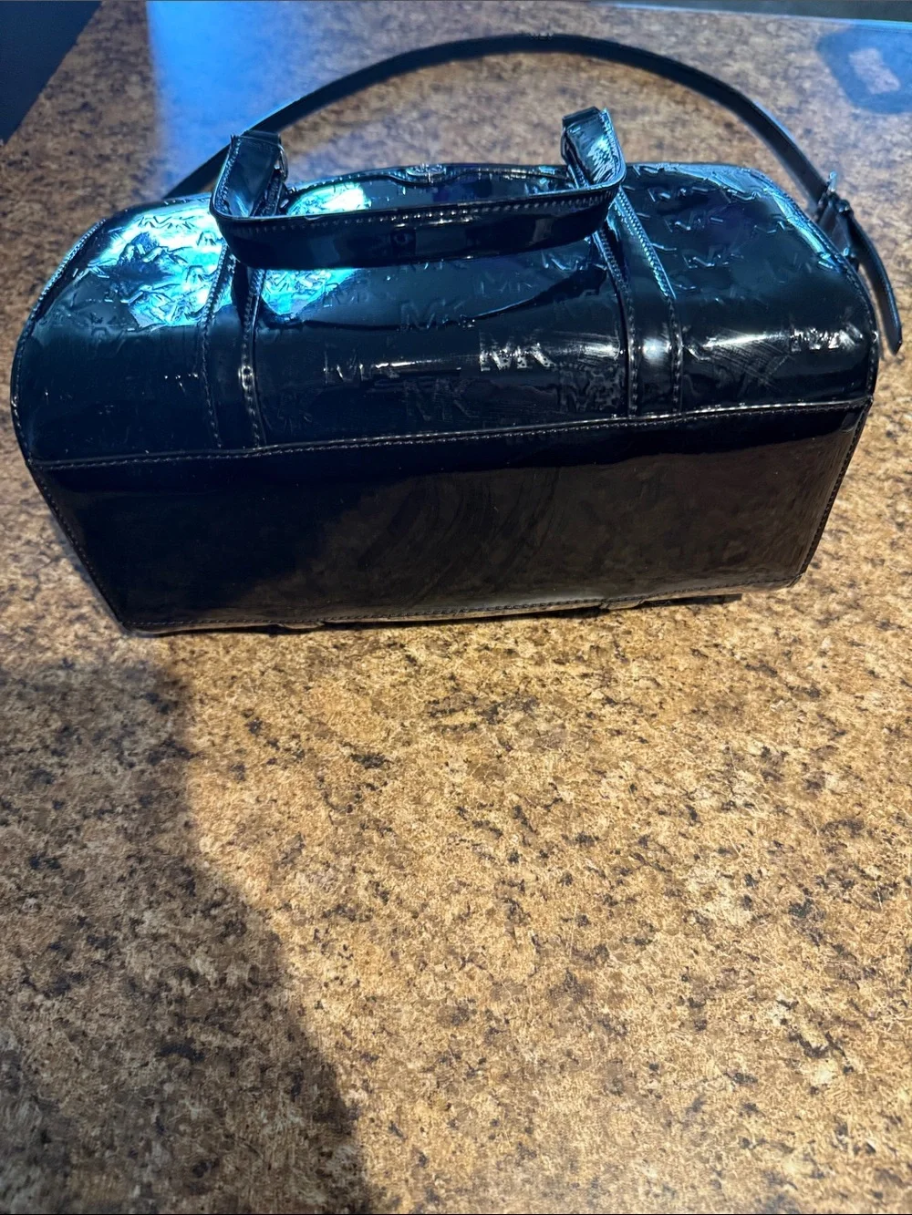 Michael Kors Black Patent Dome Satchel with MK Embossing